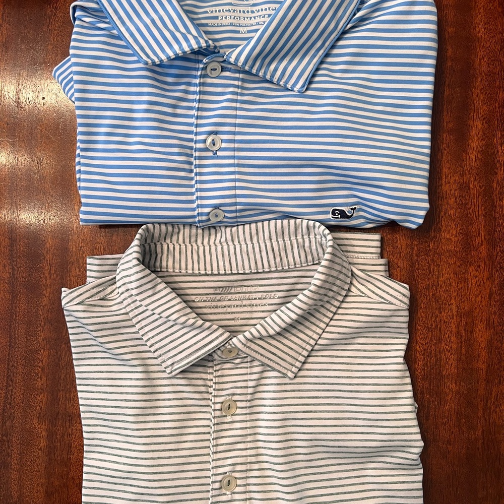 Vineyard Vines Green and White Striped Polo